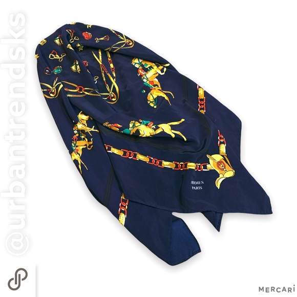 Hermes Accessories - Hermès Paris Scarf Navy Gold